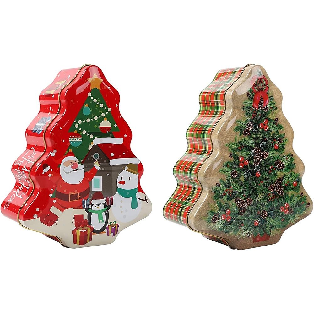 Empty Tin Box Container Candy Cookie Gift Storage Present Package Box Biscuits Treat Case Christmas Tree Xmas tins Box