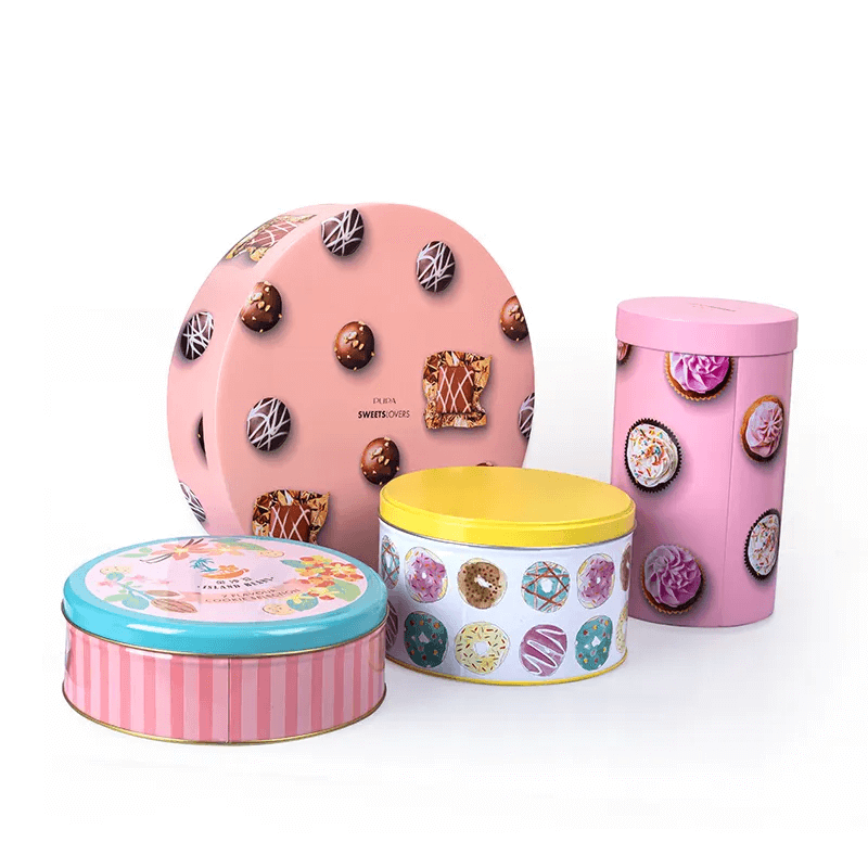 Cookie Metal Tin Box Round Organizer Food Grade Big Round Candy Tin Can Metal Box For Cookie With Lids